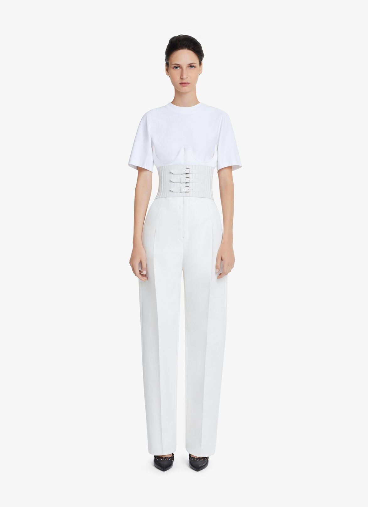 HIGH-WAIST LARGE COTTON TROUSERS ALAÏA PEARL WHITE HIGH-WAIST LARGE COTTON TROUSERS